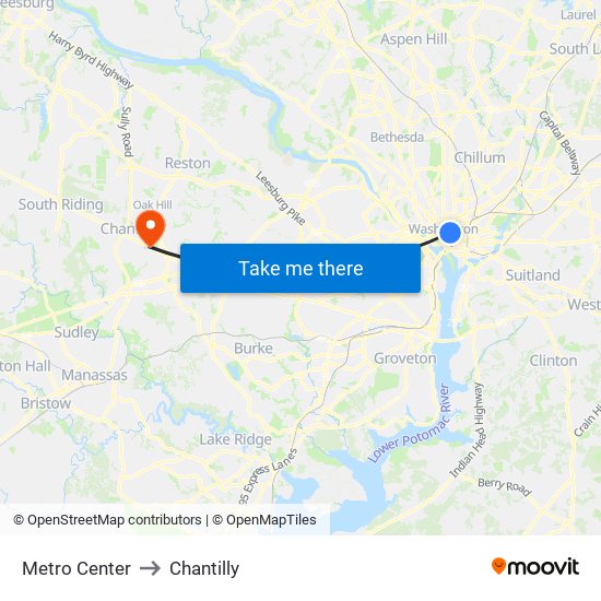 Metro Center to Chantilly map