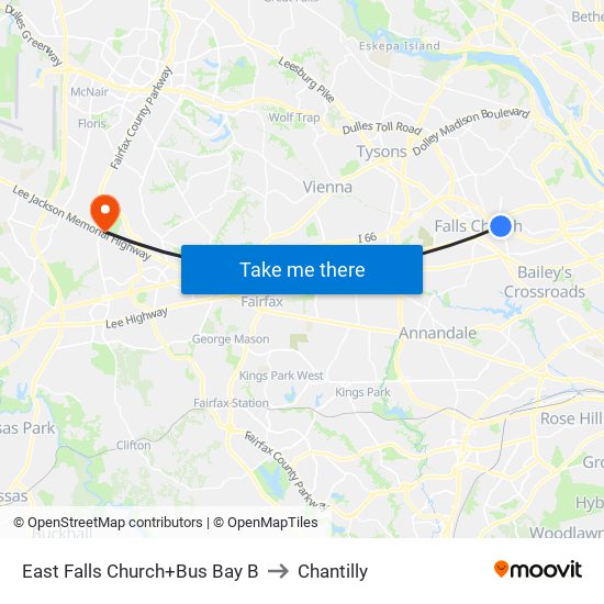 East Falls Church+Bay B to Chantilly map