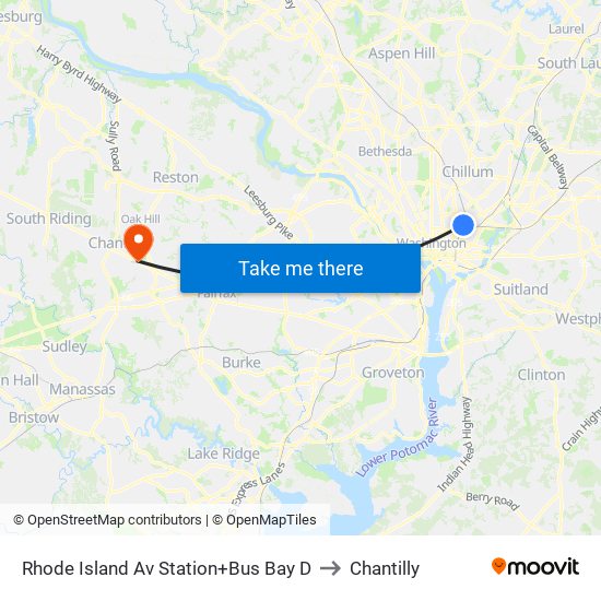 Rhode Island Ave-Brentwood+Bay D to Chantilly map