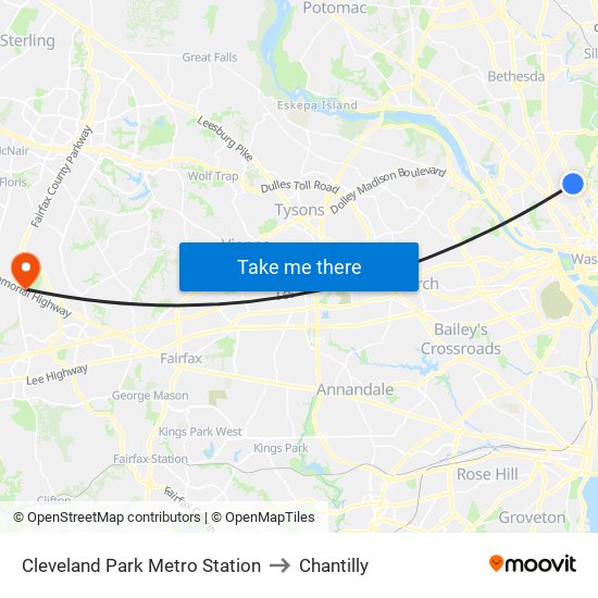 Cleveland Park Metro Station to Chantilly map