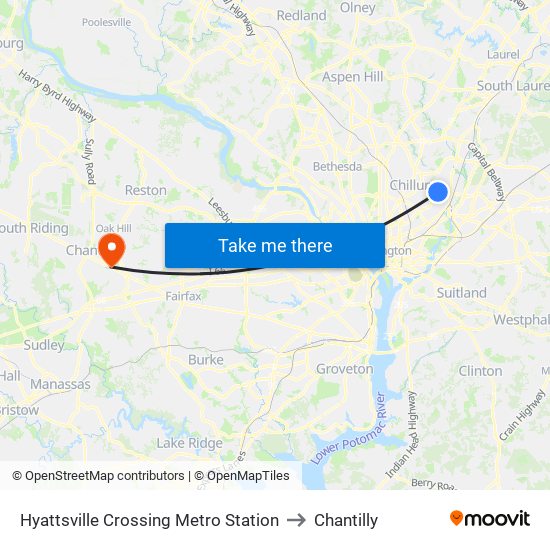 Hyattsville Crossing Metro Station to Chantilly map