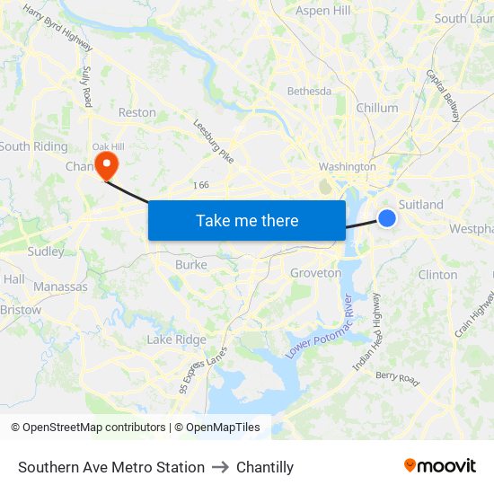 Southern Ave Metro Station to Chantilly map