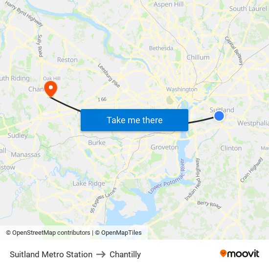 Suitland Metro Station to Chantilly map