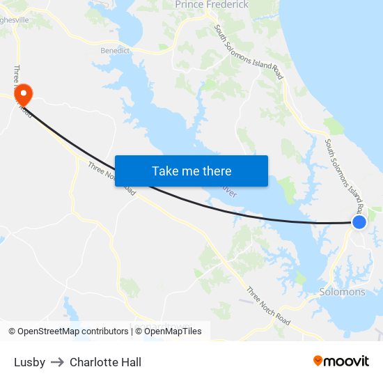 Lusby to Charlotte Hall map