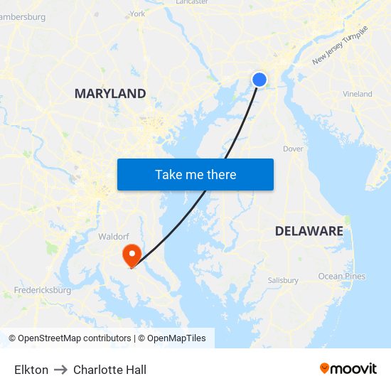 Elkton to Charlotte Hall map