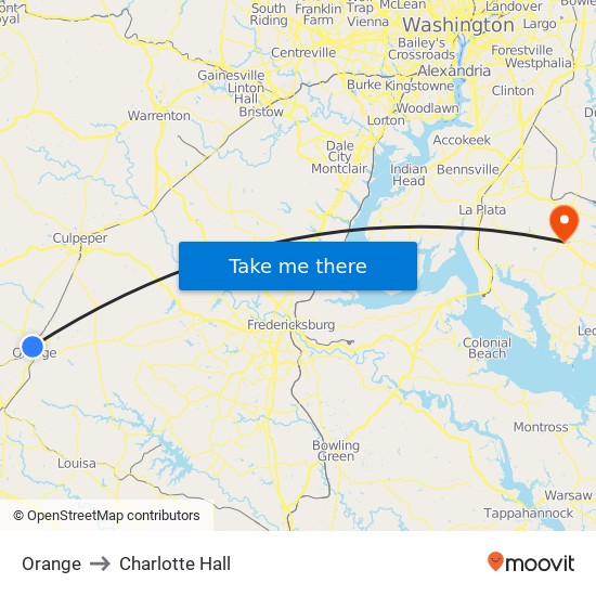 Orange to Charlotte Hall map