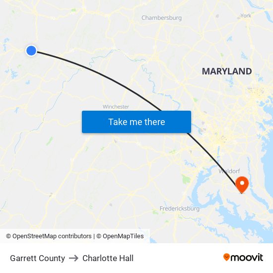Garrett County to Charlotte Hall map