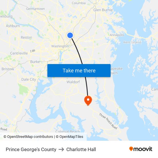 Prince George's County to Charlotte Hall map