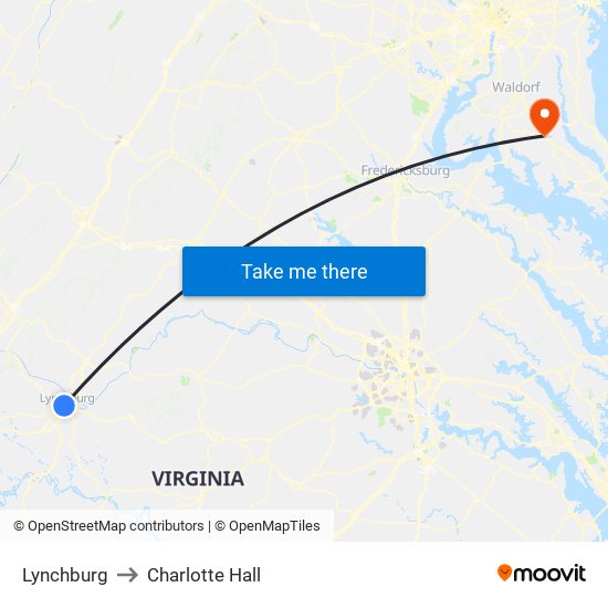 Lynchburg to Charlotte Hall map