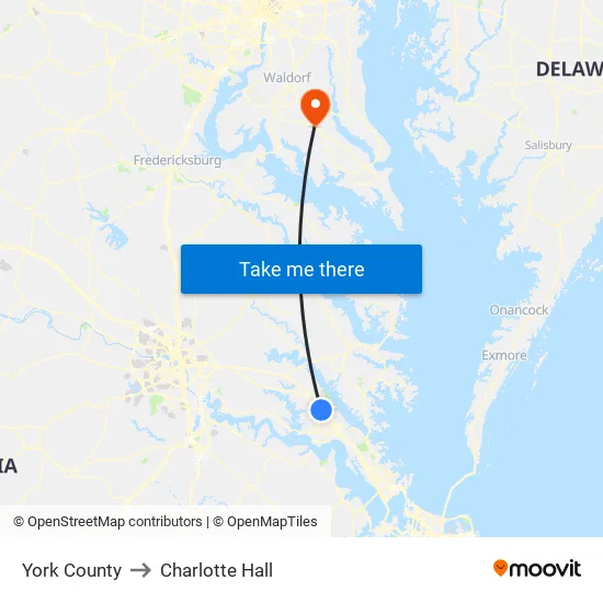 York County to Charlotte Hall map
