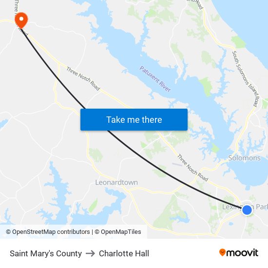 Saint Mary's County to Charlotte Hall map