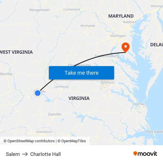 Salem to Charlotte Hall map