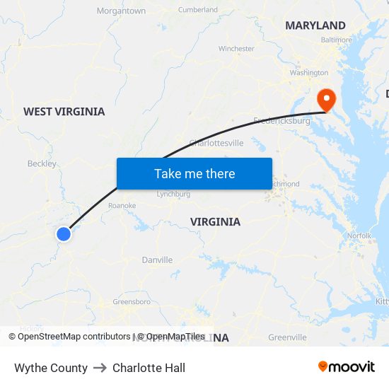 Wythe County to Charlotte Hall map