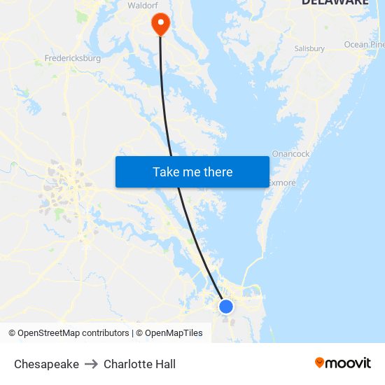 Chesapeake to Charlotte Hall map