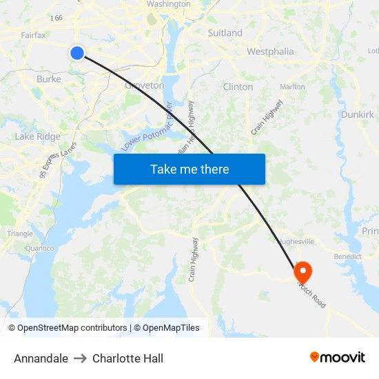 Annandale to Charlotte Hall map