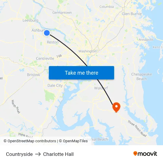 Countryside to Charlotte Hall map