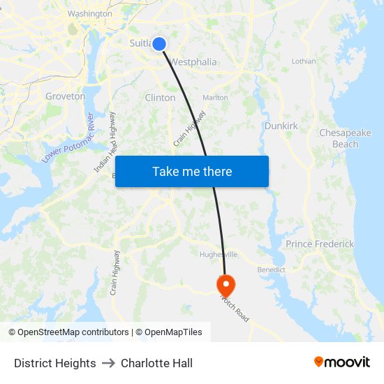 District Heights to Charlotte Hall map