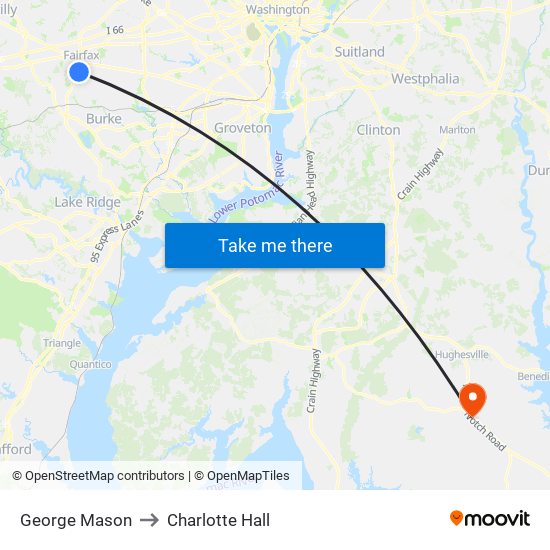 George Mason to Charlotte Hall map