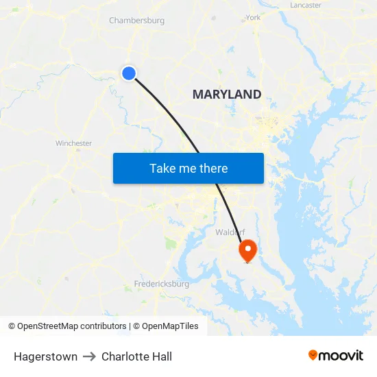 Hagerstown to Charlotte Hall map