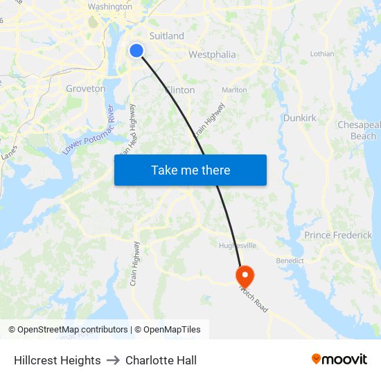 Hillcrest Heights to Charlotte Hall map