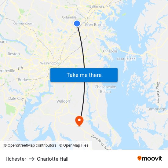 Ilchester to Charlotte Hall map