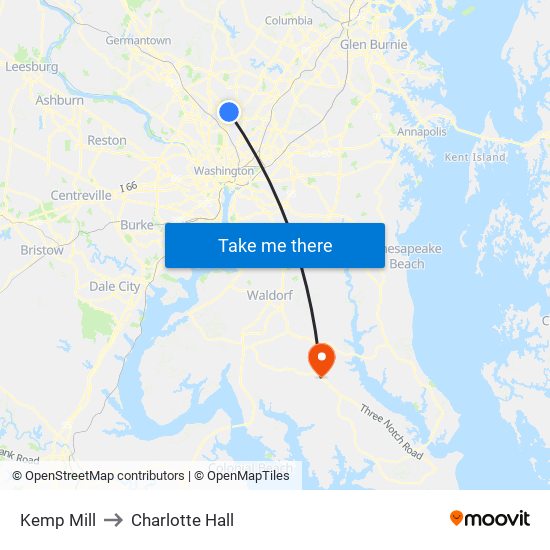 Kemp Mill to Charlotte Hall map