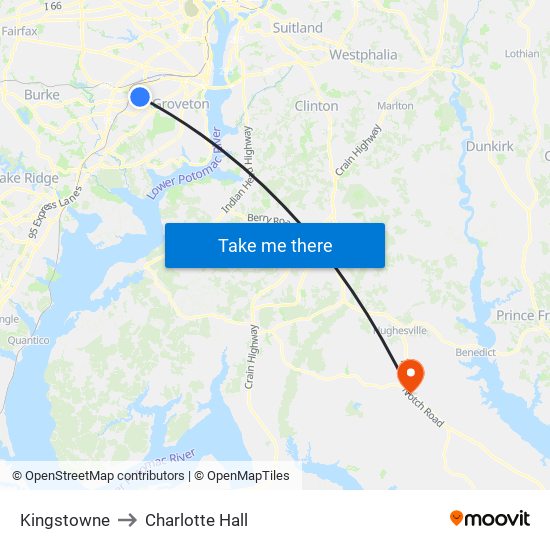 Kingstowne to Charlotte Hall map