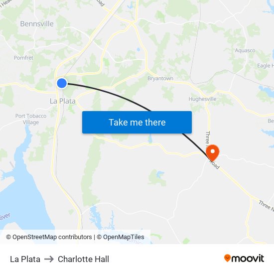 La Plata to Charlotte Hall map