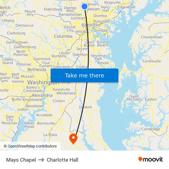 Mays Chapel to Charlotte Hall map