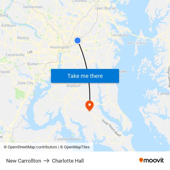 New Carrollton to Charlotte Hall map