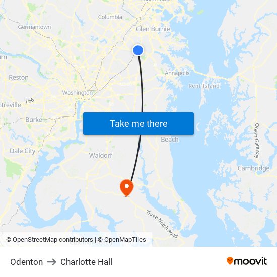 Odenton to Charlotte Hall map