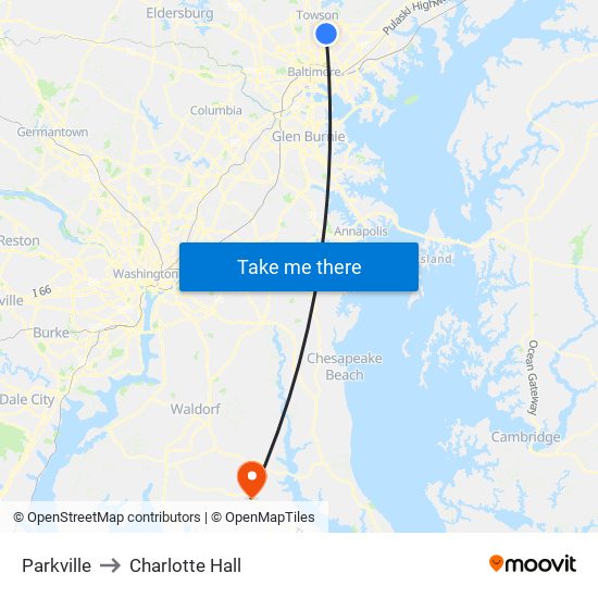 Parkville to Charlotte Hall map