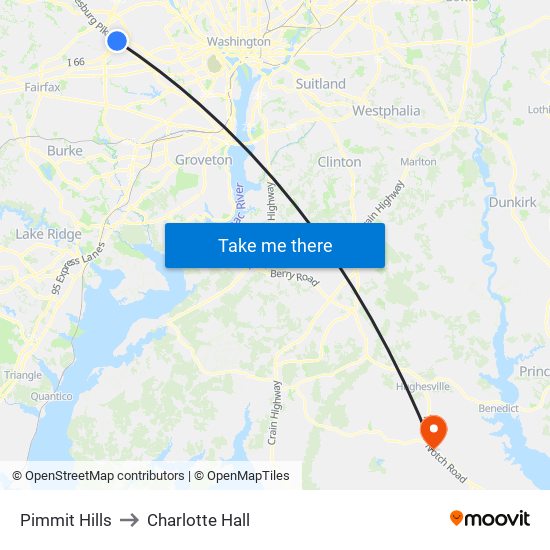 Pimmit Hills to Charlotte Hall map