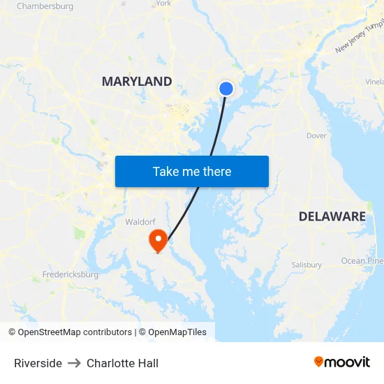 Riverside to Charlotte Hall map