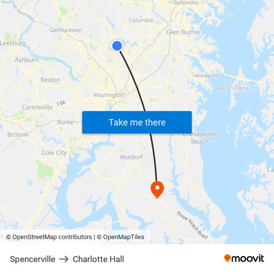 Spencerville to Charlotte Hall map