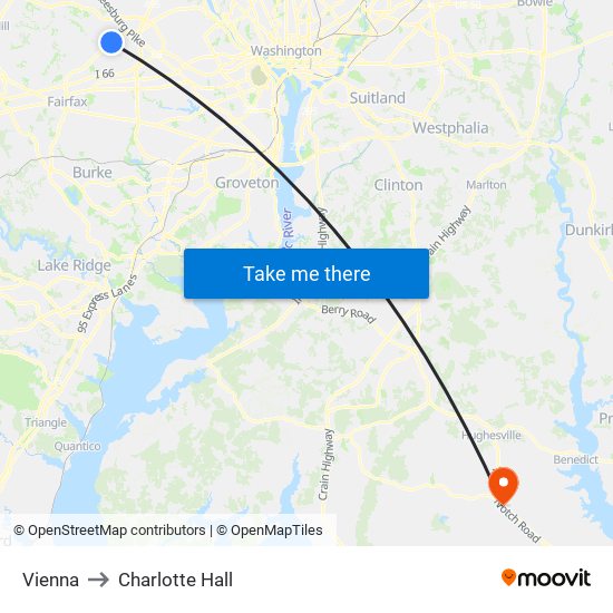 Vienna to Charlotte Hall map