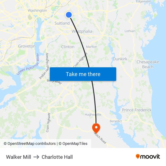 Walker Mill to Charlotte Hall map