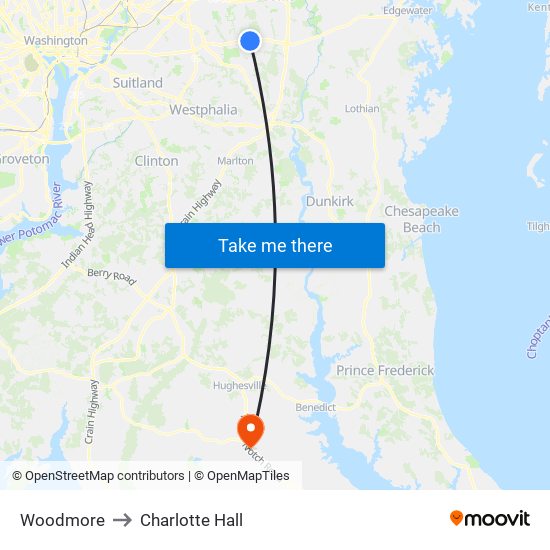 Woodmore to Charlotte Hall map