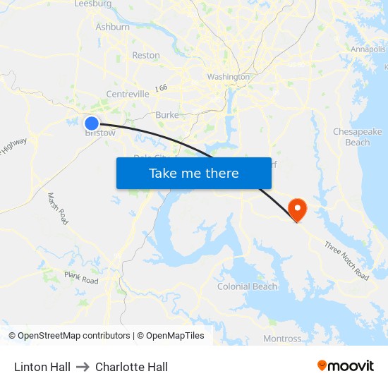 Linton Hall to Charlotte Hall map