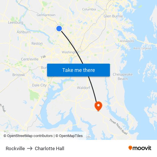 Rockville to Charlotte Hall map