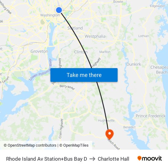 Rhode Island Ave-Brentwood+Bay D to Charlotte Hall map