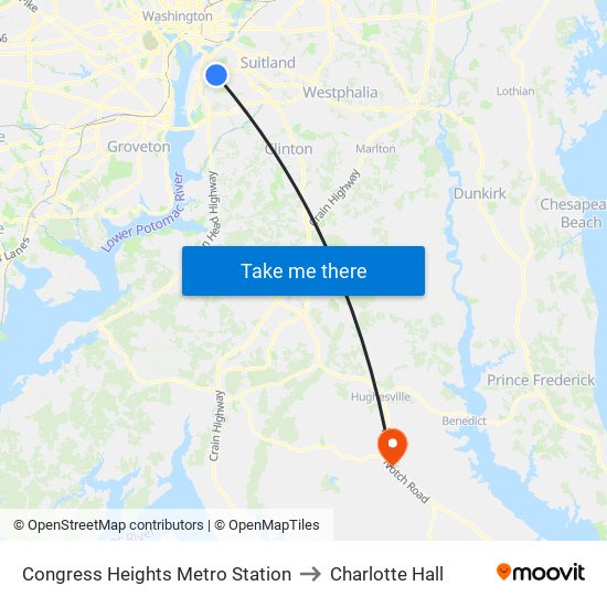 Congress Heights Metro Station to Charlotte Hall map