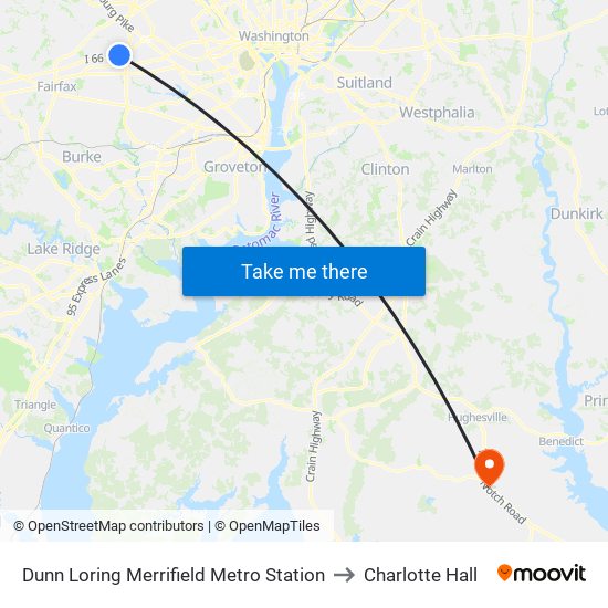 Dunn Loring Merrifield Metro Station to Charlotte Hall map