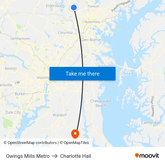 Owings Mills Metro to Charlotte Hall map