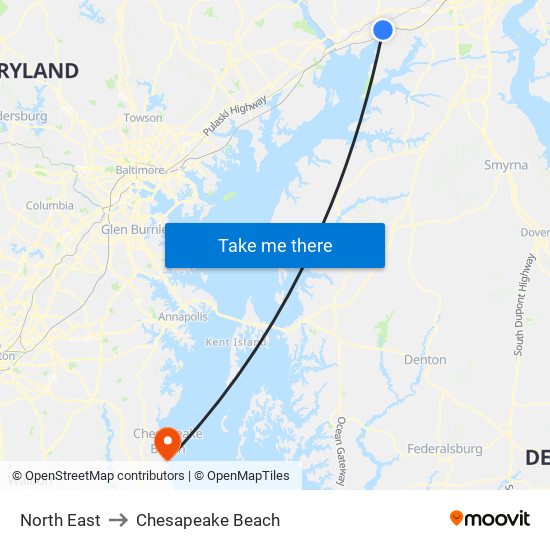 North East to Chesapeake Beach map