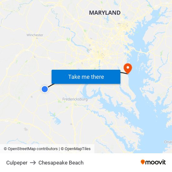 Culpeper to Chesapeake Beach map