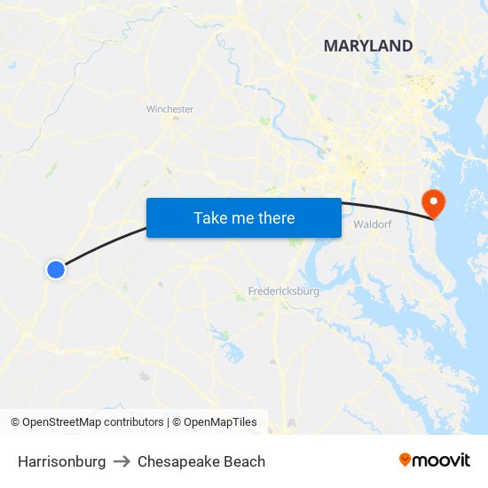 Harrisonburg to Chesapeake Beach map