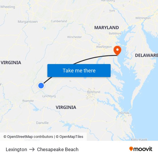 Lexington to Chesapeake Beach map