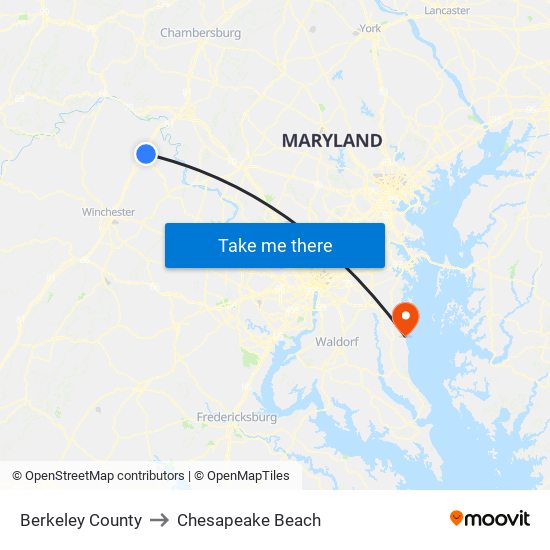 Berkeley County to Chesapeake Beach map