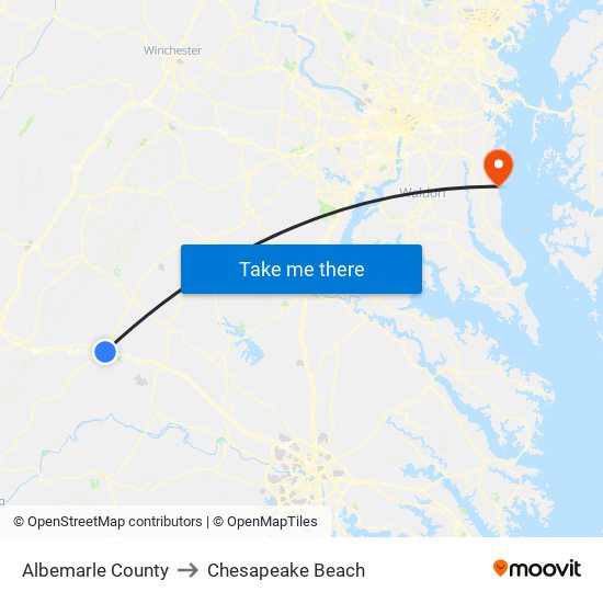 Albemarle County to Chesapeake Beach map